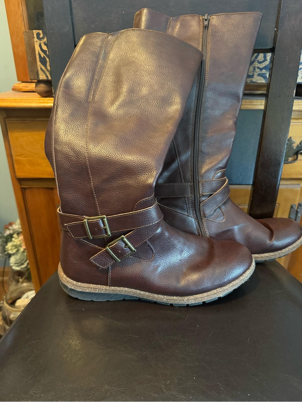 b.o.c. Women's Lace Up Buckle Mid-Calf Boots in Dark Brown
